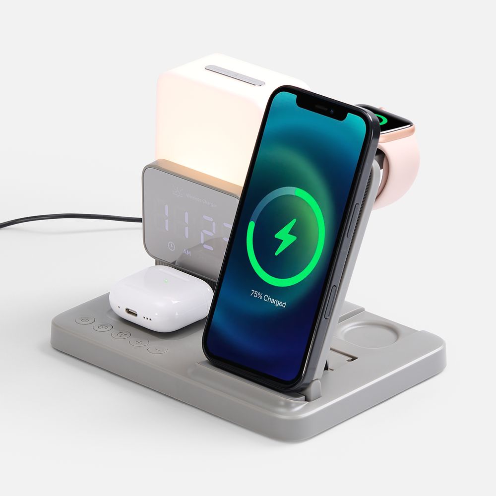 Зарядная станция с электронными часами и подсветкой Large Charge ver.3, серая в Челябинске